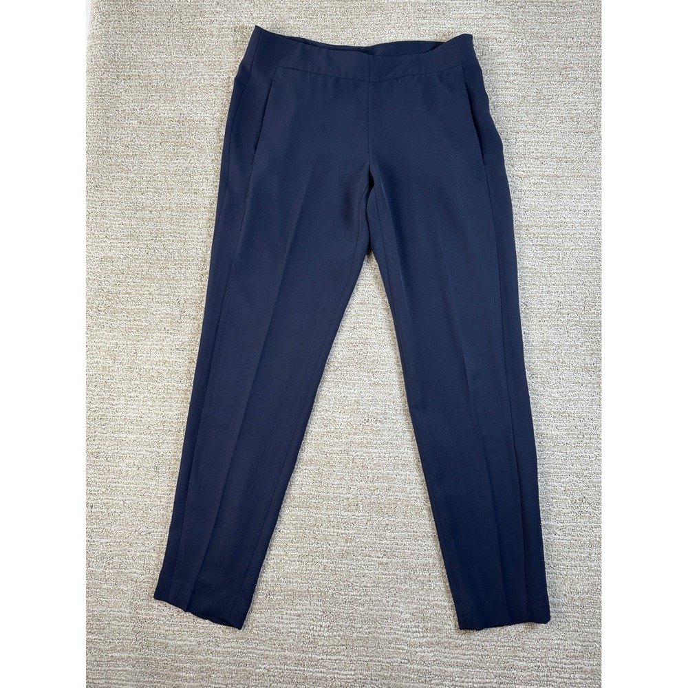 Theory Timba Madera Navy Blue Tapered Dress Pants Side Zip Trousers 4 00405207
